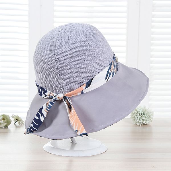 

women's light breathable small basin bucket bucket butterfly fisherman hat ribbon bow cornering knitted fisherman hat, Blue;gray
