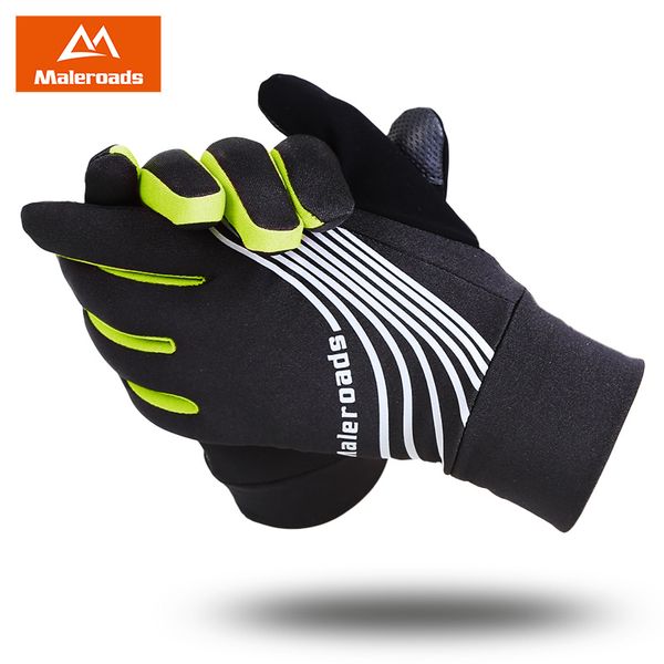 

maleroads cycling gloves men women full finger motorcycle gloves bicycle bike running winter thermal warm anti-slip touch screen, Black