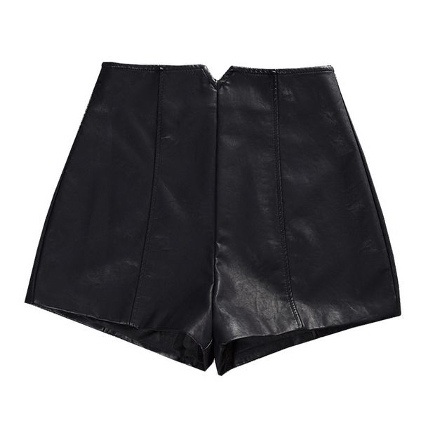 

pu leather high waist shorts women autumn winter fashion slim black wide leg women shorts mini short femme trousers c4678, White;black