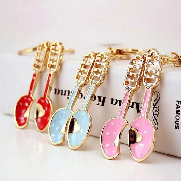 

creative new fashion spoon keychain personalized kitchen tools key ring car key chain woman handbag bag ornaments couple gift, Silver