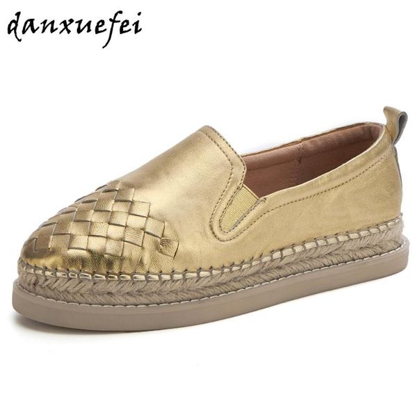 

women's genuine leather braided slip-on flats loafers leisure soft comfortable platform espadrilles casual moccasins shoes women, Black