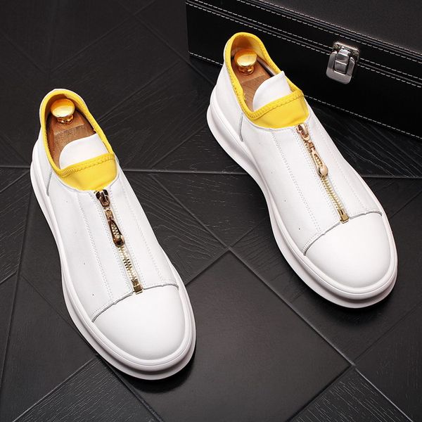 

errfc selling luxury mens casual comfort shoes british front zip fashion leisure shoes for man platform web celebrity, Black