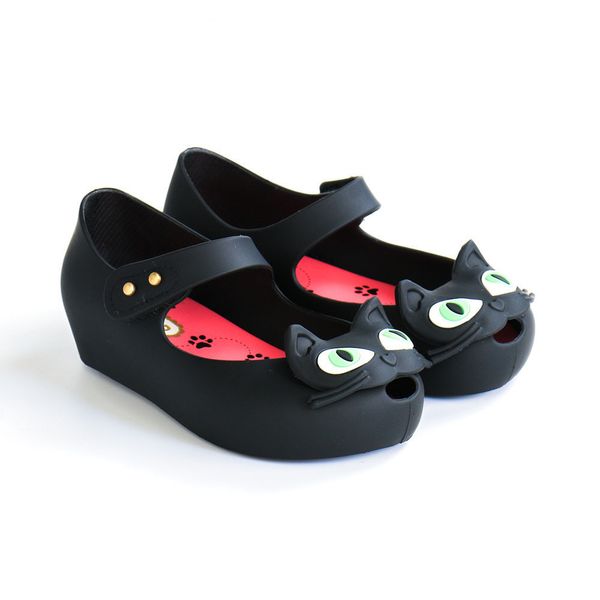 

2019 new girls princess shoes for children golden jelly shoes kids mini melissa cute cat flat sandalias comfortable sandals t200411, Black;red