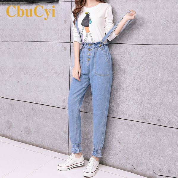 

new style straps jumper pants women high waist jeans overalls for women vintage cotton denim jeans trousers straps jumpsuits, Blue