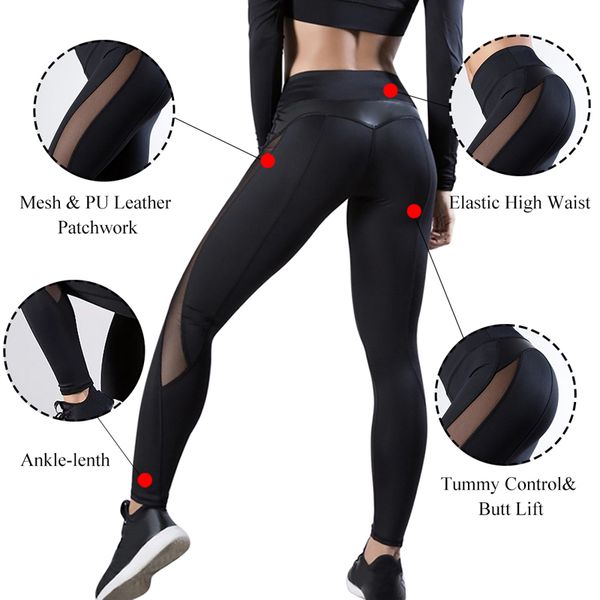 

2019 women leggings pants push up fitness gym leggins running mesh leggins seamless workout pants femme high waist mujer, Black