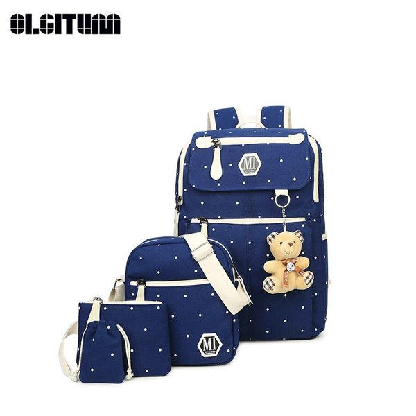 

preppy style backpacks canvas school bags cute bear composite bag 5 set backpack for teenage girls sc246