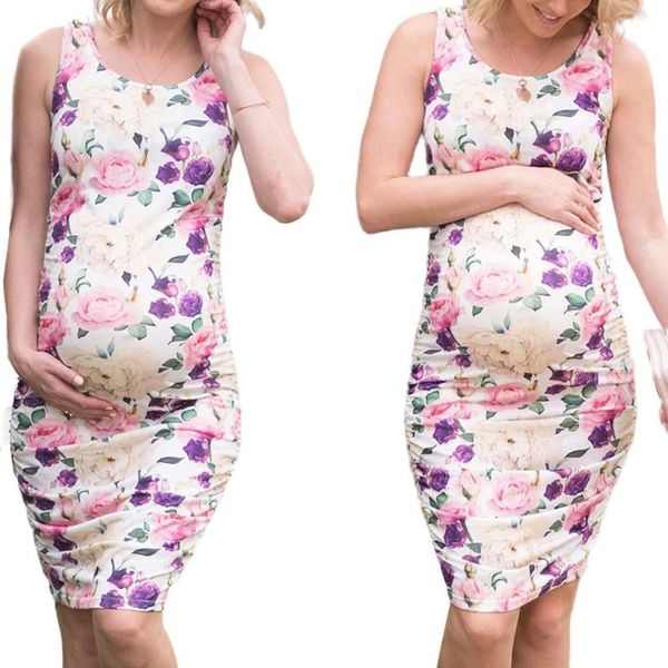 

2020 summer maternity dress clothes nursing dresses boho printe sleeveless casual skinny midi dress pregnancy s-2xl, White