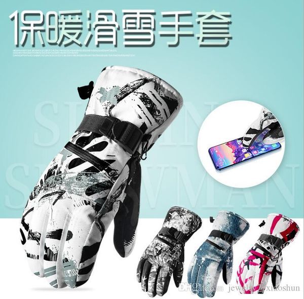 

ski gloves for warm and waterproof in winter outdoor mountaineering and cycling lovers' touch screen plush motorcycle, Blue;gray