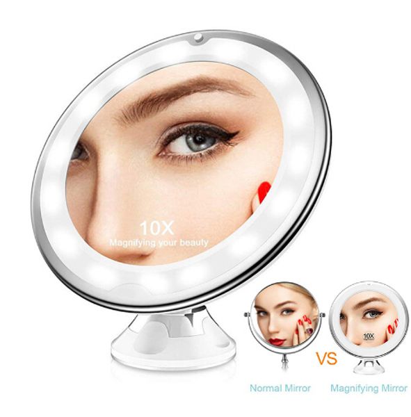

led 10x magnifying makeup mirror with suction cup 360 rotate portable light makeup mirror for home travel bathroom