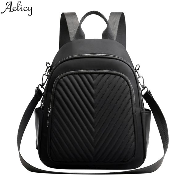 

aelicy backpack pu leather women's striped waterproof nylon multi-function backpack bag ladies shoulder bag