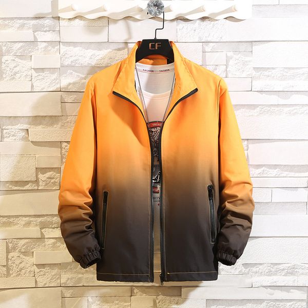 

2020 new men's spring summer jacket stand collar fashion gradient color windbreaker waterproof casual bomber jacket zipper coat, Black;brown
