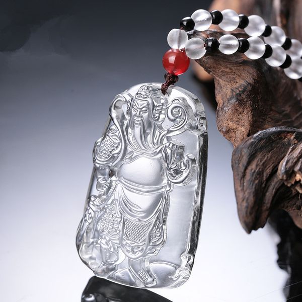 

drop shipping natural white crystal carved buddha guan lucky amulet clear quartz pendant necklace women men jewelry healing gift, Silver