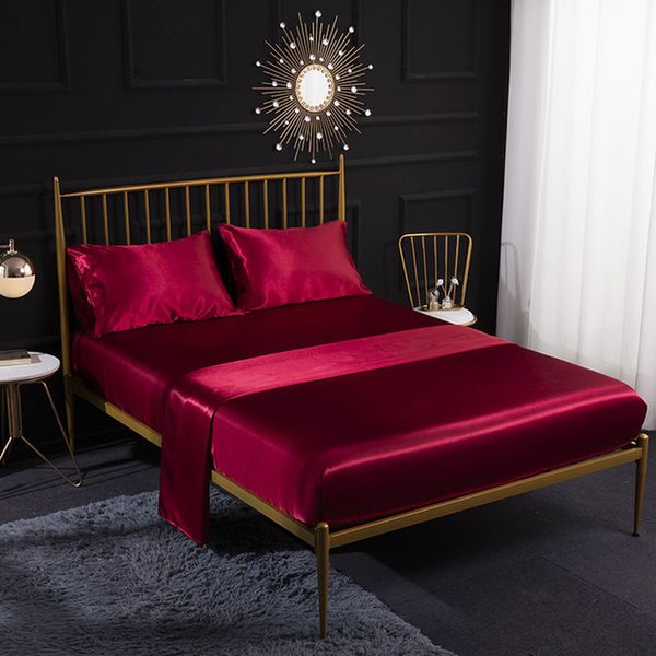 

bedding sets silk satin bed mattress protector cover sheet cloth pillowcase imitation  size set luxury air-permeable
