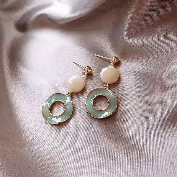 

2020 summer new acrylic green long pendant earrings femininity exquisite korean earrings female dress jewelry accessories gift, Silver