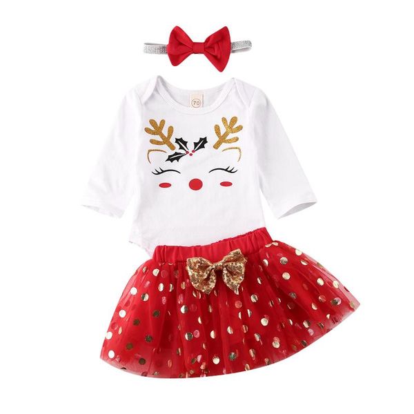 

new baby рождество одежда прекрасные малышей infant baby girl xmas рога топы боди в горошек юбка туту нарядах одежда, White