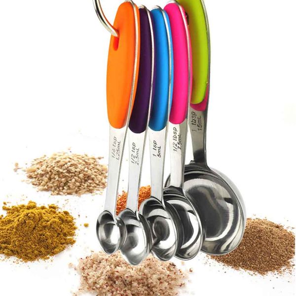 

5pcs/set baking kitchen tools portable liquids with handle multifunction ingredients stainless steel home measuring spoons