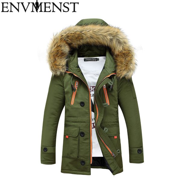 

envmenst 2019 fashion warm mens winter parkas jacket casual slim hooded men overcoat solid color, Black