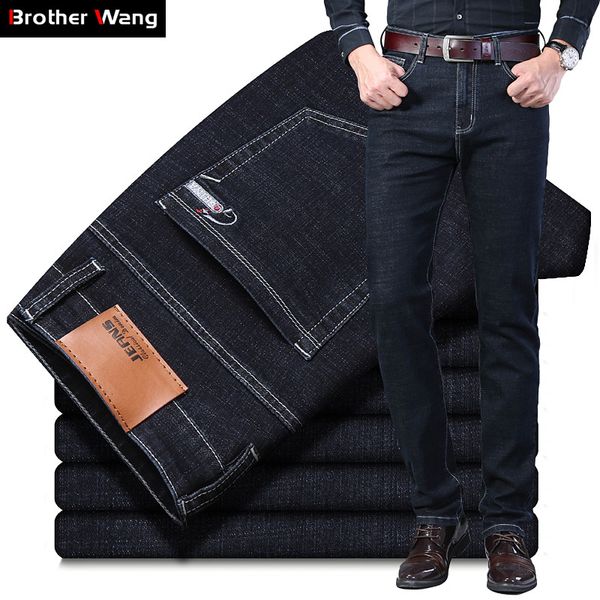 

plus size 40 42 44 men's business jeans 2019 new classic fashion small straight stretch trousers male brand pants black blue