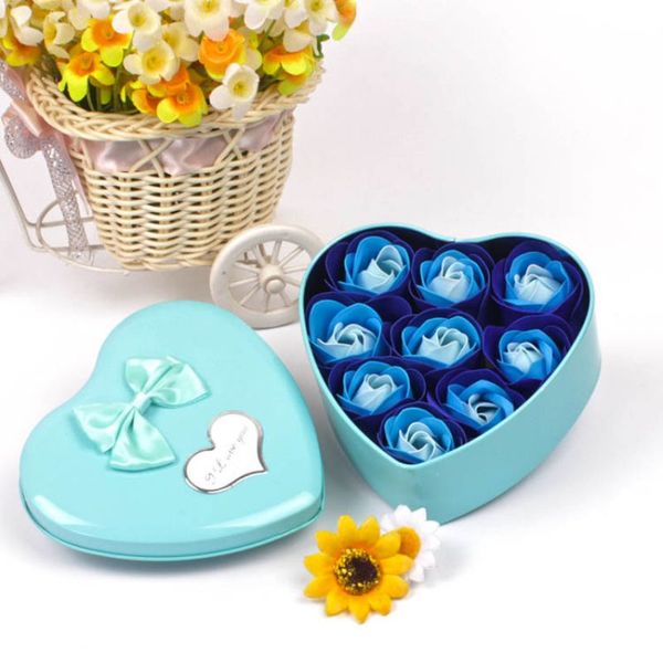 

artificial scented rose petal, bouquet heart shape gift box ,bath body flower soap gift 9pcs