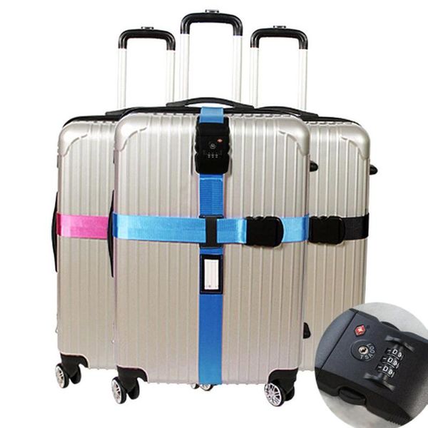 

luggage binding with bundled rope luggage belt adjustable suitcase straps with lock suitcase travel baggage belt @16, Black;white