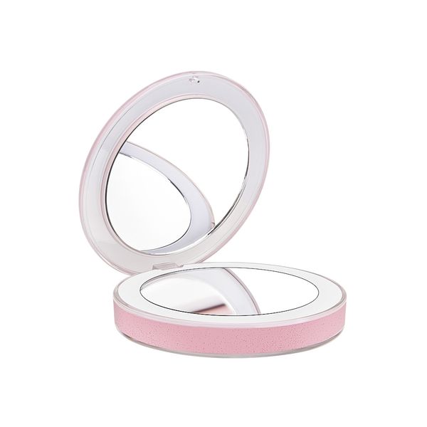 

makeup mirror lights led mini 1x 3x magnify hand held fold small portable micro usb connect cable built-in battery chargeable