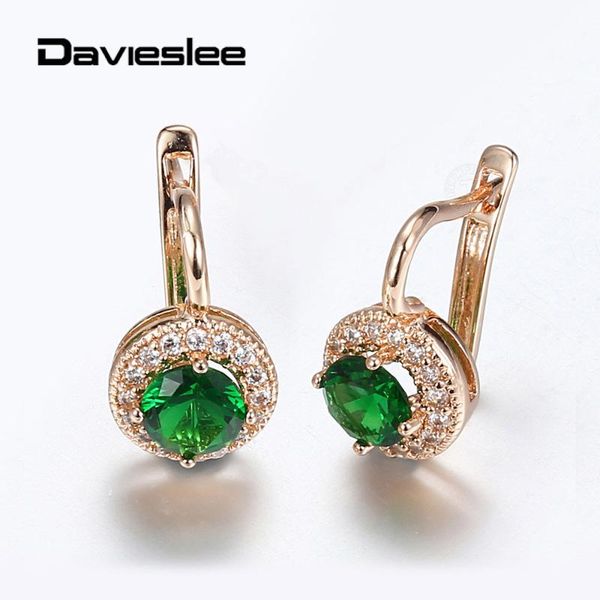 

womens stud earrings wedding paryt jewelry gifts 585 rose gold earrings for women green clear cubic zircon round shaped lge278, Golden;silver