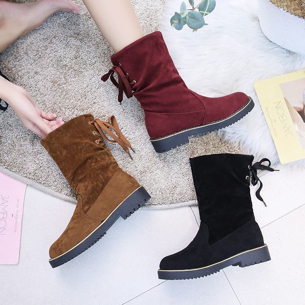 

shoes woman fashion autumn thic korean version versatile middle tube warm versatile winter women boots shoes boots, Black