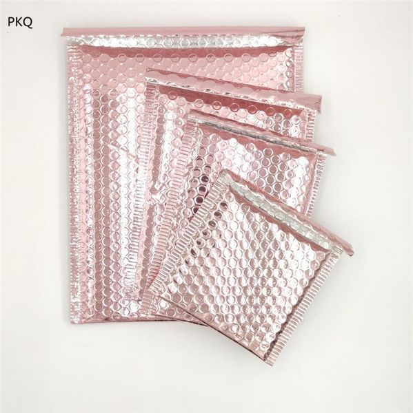 

50pcs selling aluminum foil bubble bags rose gold padded envelope mailer self adhesive courier bag for gift delivery