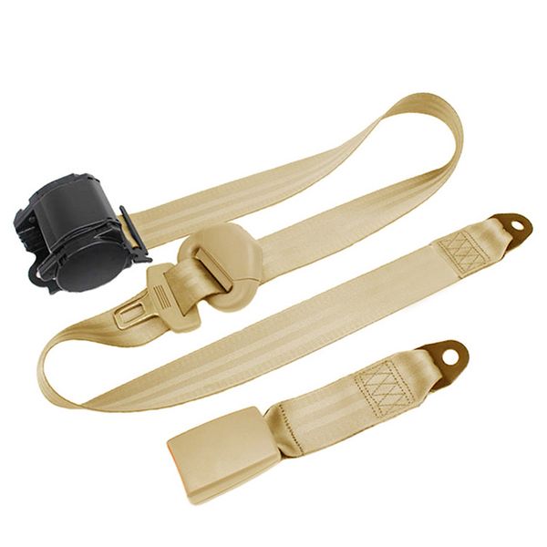 

beige 3 point automatic car front seat belt buckle kit retractable safety straps