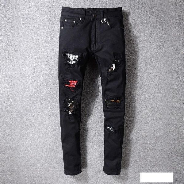 

mens jeans amiri jeans designer brand casual feet pants patch hole denim trousers summer thin pants motorcycle trousers pants, Blue