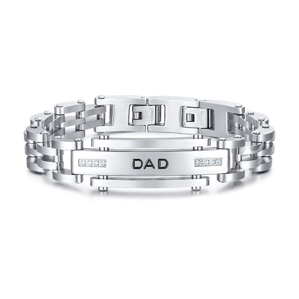 

stainless steel bracelet father's day gift family cz stone bracelets for men, Black