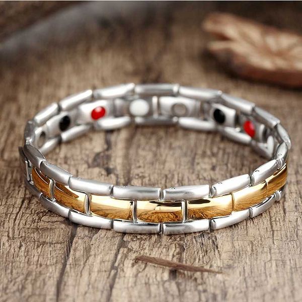 

health energy bracelet male stainless steel magnetic bracelet women fashion anion germanium energy charm gift, Golden;silver