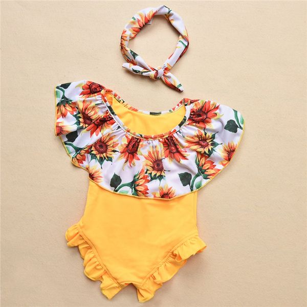 

toddler baby girl kids sun flowers print bikini swimwear swimsuit bathing beachwear sunsuit+headband 2pcs 6m-6t