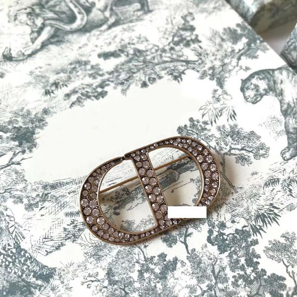 

brand designer letter full diamond brooch for women pins clothing accessories, Gray