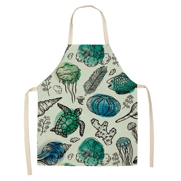 

1pc ladies kitchen apron underwater world turtle printed sleeveless aprons for women home cleaning tools
