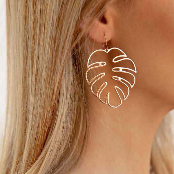 

vintage rose gold geometry earrings for women hollow coconut leaves drop earring statement boho jewelry, Silver