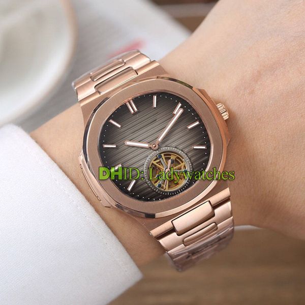 

42mm mens designer watches flywheel mechanical automatic watch rose gold steel case floding buckle bracelet fashion watch montre de luxe, Slivery;brown