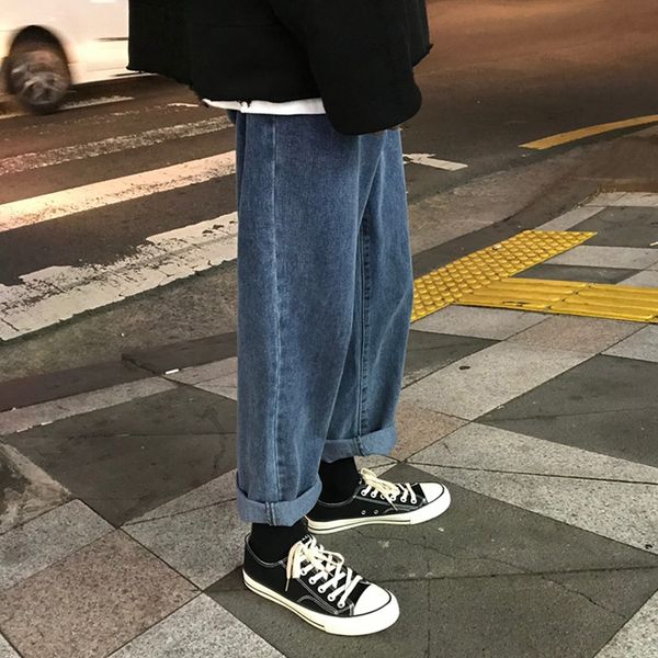 

men's jeans spring and summer style of overalls nine-cent casual pants hip hop loose nine pants, Blue