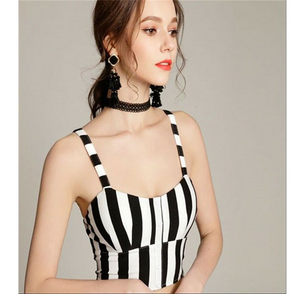 

2019 shine u women v-neck tank sleeveless lace vest blouse bralette bra cami crop red and white striped short vest