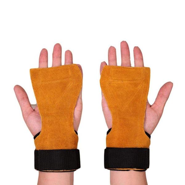 

2pc cowhide weight lifting gym gloves wrist straps crossfit fitness dumbbell barbell musculation workout palm band gym equipment
