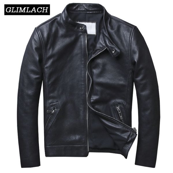 

plus size 5xl casual leather jacket men stand collar black 100% cowhide jackets male mens genuine leather jacket