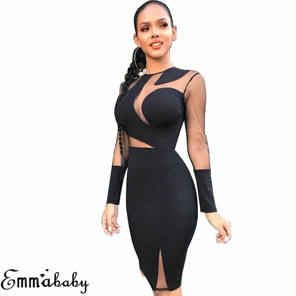 

women autumn party casual splice long sleeve bodycon mini dress ladies zipper see-through clubwear dresses, Black;gray