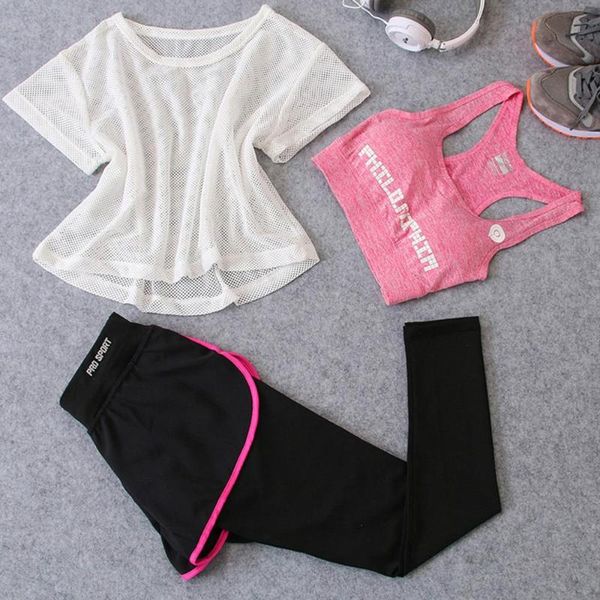 

sportswear 3 piece yoga set women gym cloth sport suit shirt bra+pants female workout athletic running fitness clothing, White;red