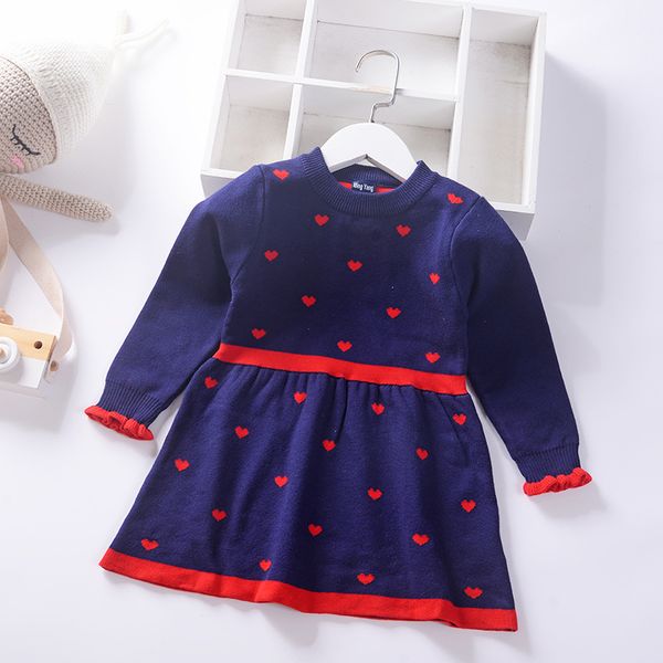 

girls' dress kids knitted sweater autumn and winter 2019, Blue