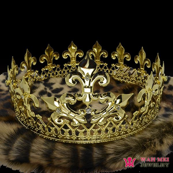 

imperial medieval golden crowns for men woman cosplay model show hair jewelry gold metal king queen hairwear vintage mo076, Golden;white