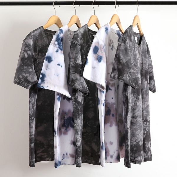 

290 grams important handmade tie-dye t-shirt men and women pure cotton short sleeve thick non-transparent invariant-shape shredd, White;black