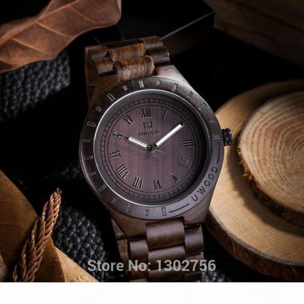 

2018 new natural black sandal wood analog watch uwood japan miyota quartz movement wooden watches dress wristwatch for unisex, Slivery;brown
