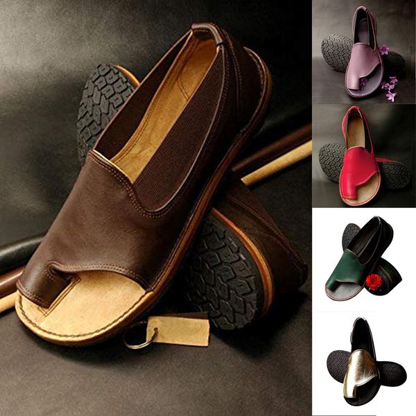 

muqgew leisure women's summer sandals fashion leather flats low-heeled open toe female casual beach shoes roman sandals slippers, Black