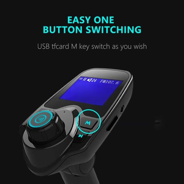 

new t11 wireless car kit fm transmitter with 3.5mm aux mp3 radio adapter usb charger built-in mic support tf card