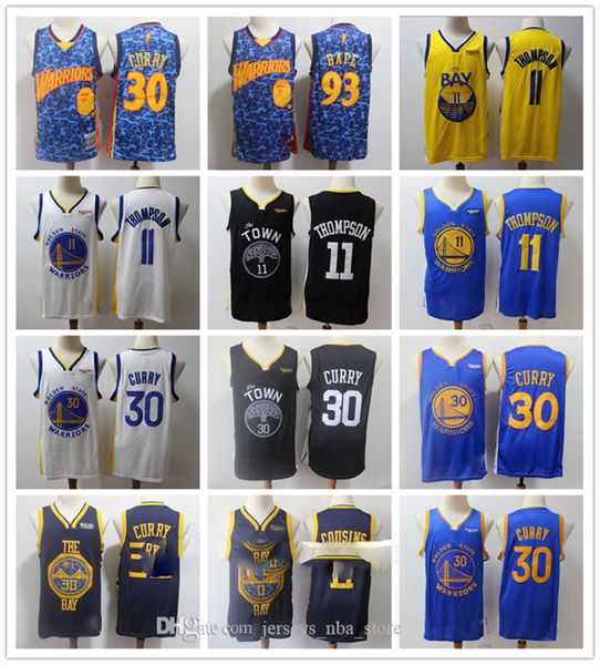 

mens goldentate warriors throwback jersey 30 stephen curry klay 11 thompson demarcus 0 cousins vintage basketball jerseys, Black;red
